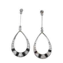 Load image into Gallery viewer, Art Deco Platinum Onyx and Diamond Teardrop Earrings
