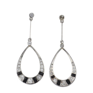 Art Deco Platinum Onyx and Diamond Teardrop Earrings