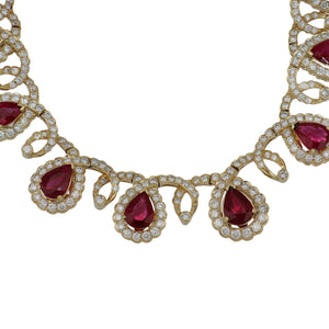 Vintage 1990s 18K Gold Ruby and Diamond Necklace