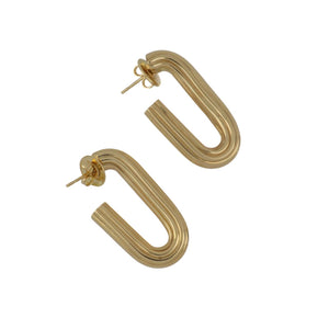 Italian 18K Gold Tubular Elongated Hoop Earrings