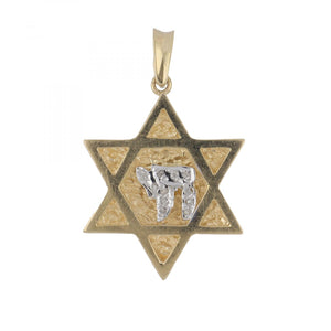 14K Two-Tone Gold Star of David and Chai Charm