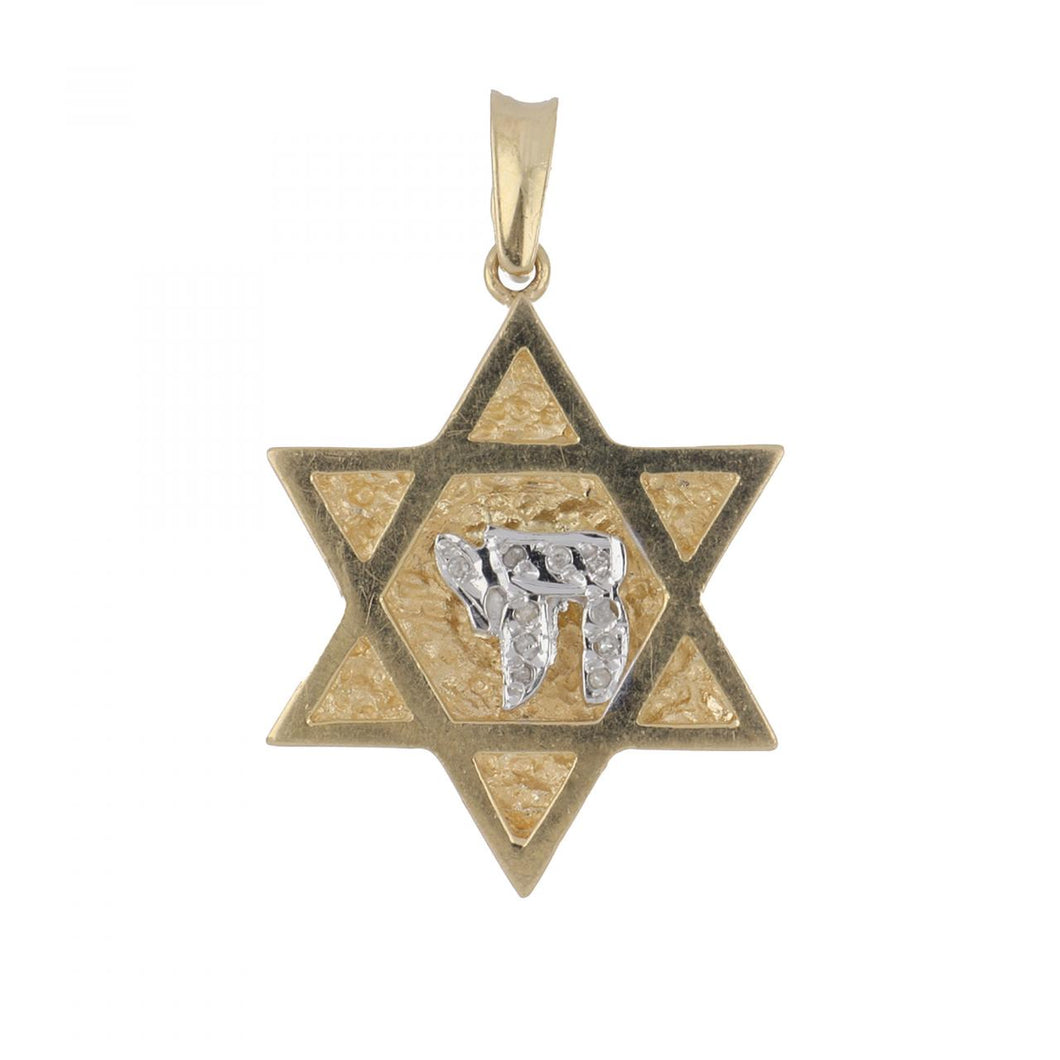 14K Two-Tone Gold Star of David and Chai Charm