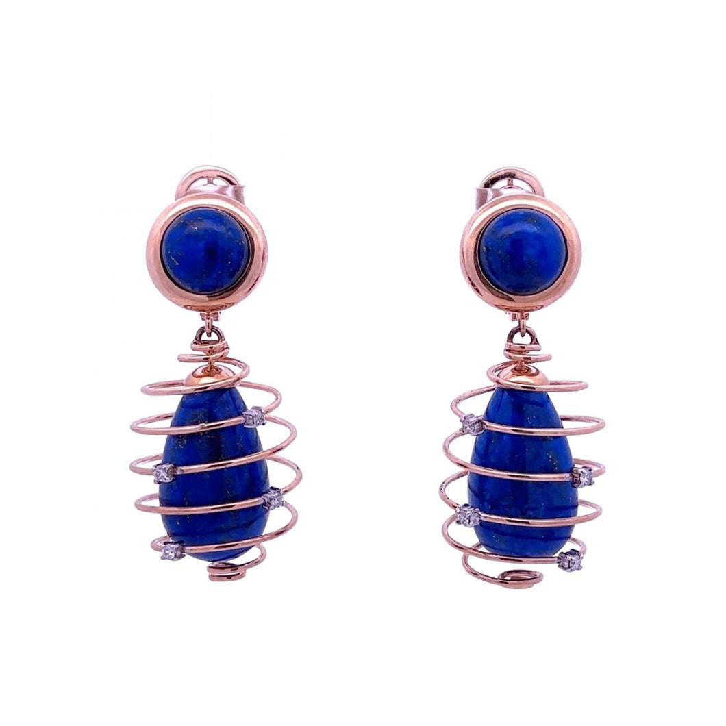 18K Gold Wirework Lapis Drop Earrings