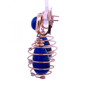 18K Gold Wirework Lapis Drop Earrings