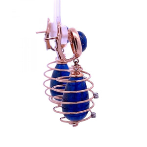 18K Gold Wirework Lapis Drop Earrings