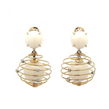 Load image into Gallery viewer, 18K Gold White Quartz Drop Wirework Earrings
