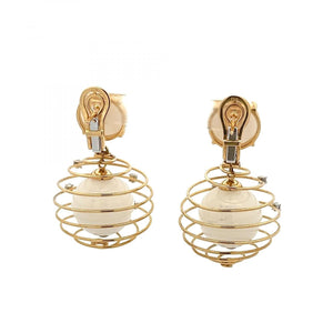 18K Gold White Quartz Drop Wirework Earrings