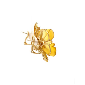 18K Gold Yellow Agate Flower Earrings