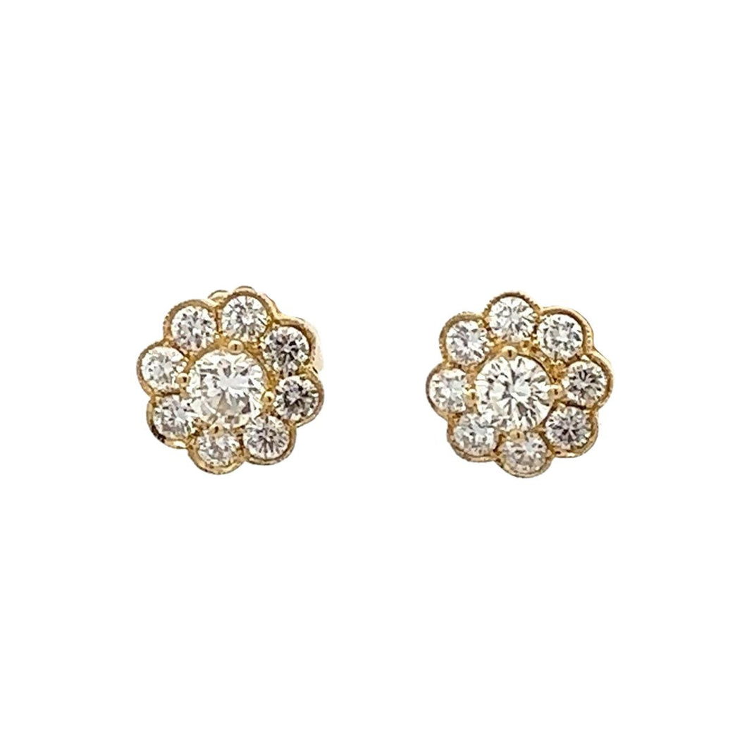 Vintage 18K Gold Diamond Cluster Stud Earrings