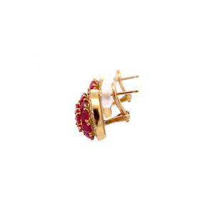 18K Gold Ruby and Diamond Cluster Earrings