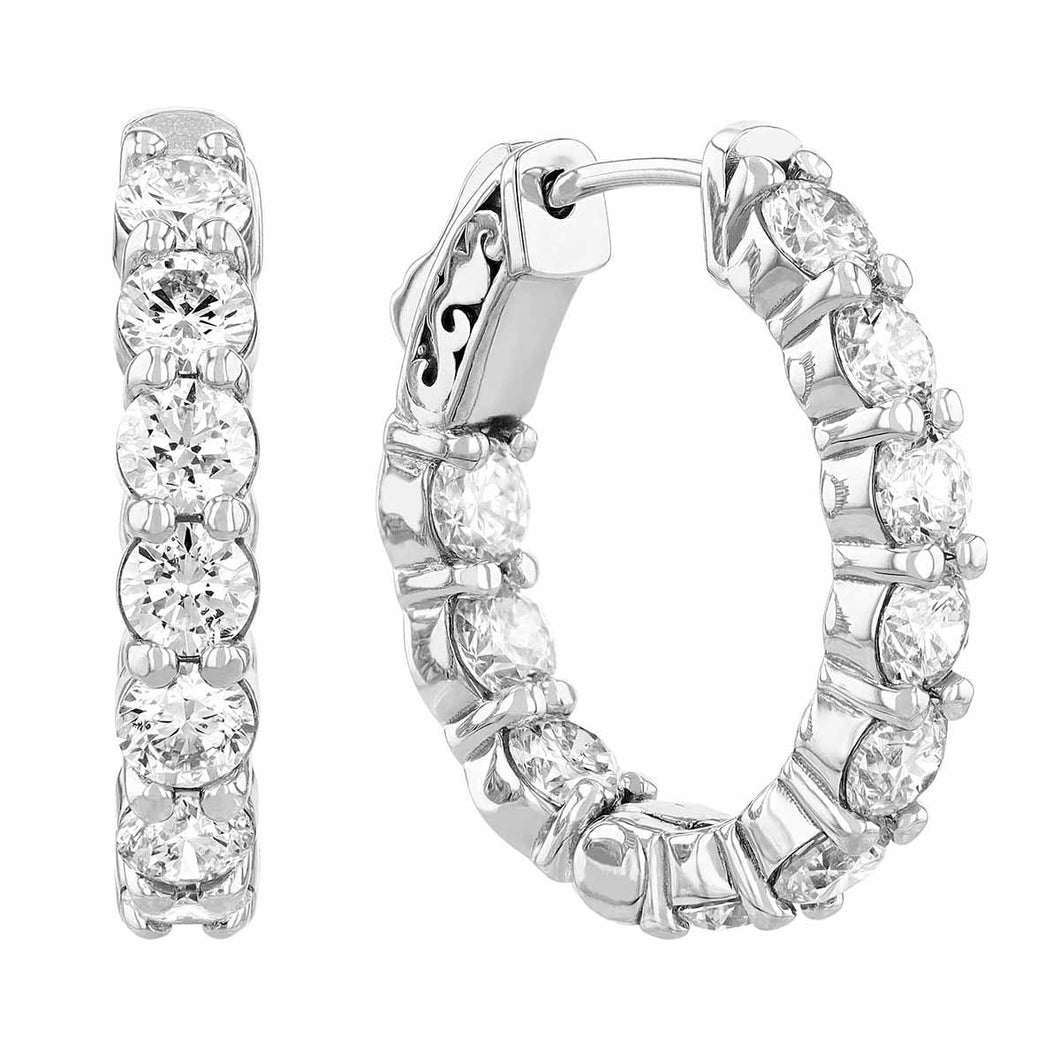 18K White Gold Diamond Hoop Earrings