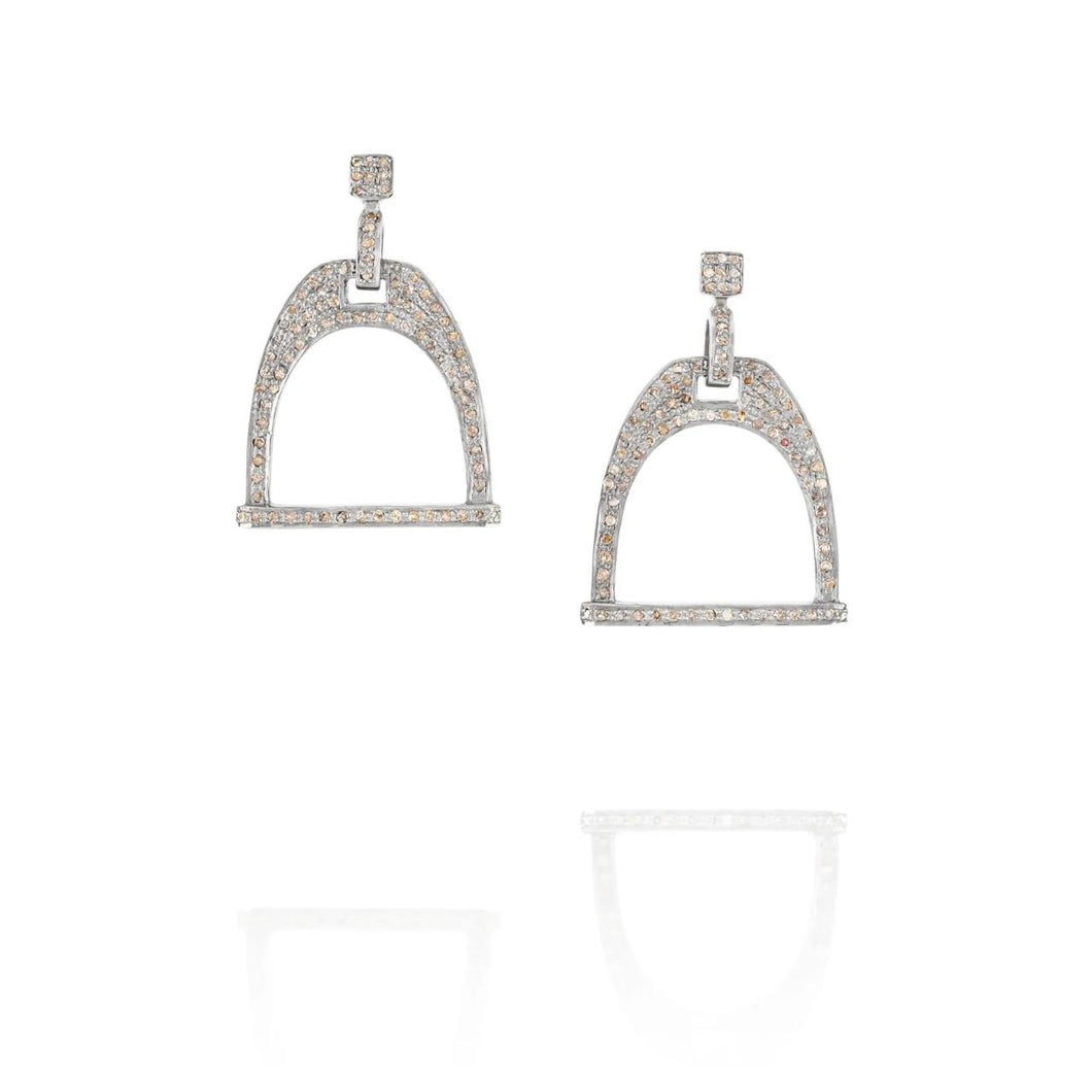 Vincent Peach Sterling Silver Equestrian Stirrup Earrings with Diamonds