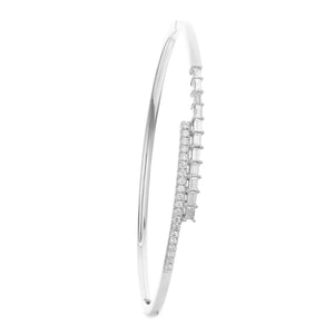 18K White Gold Crossover Round and Baguette Diamond Bangle 0.91 ctw