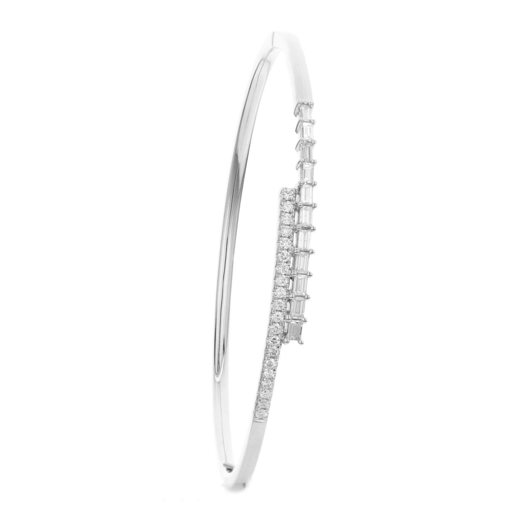 18K White Gold Crossover Round and Baguette Diamond Bangle 0.91 ctw