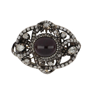 Georgian Sterling Silver and 18K Gold Garnet Carbuncle Brooch