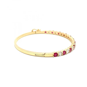 Estate 18K Gold Ruby and Diamond Bangle Bracelet