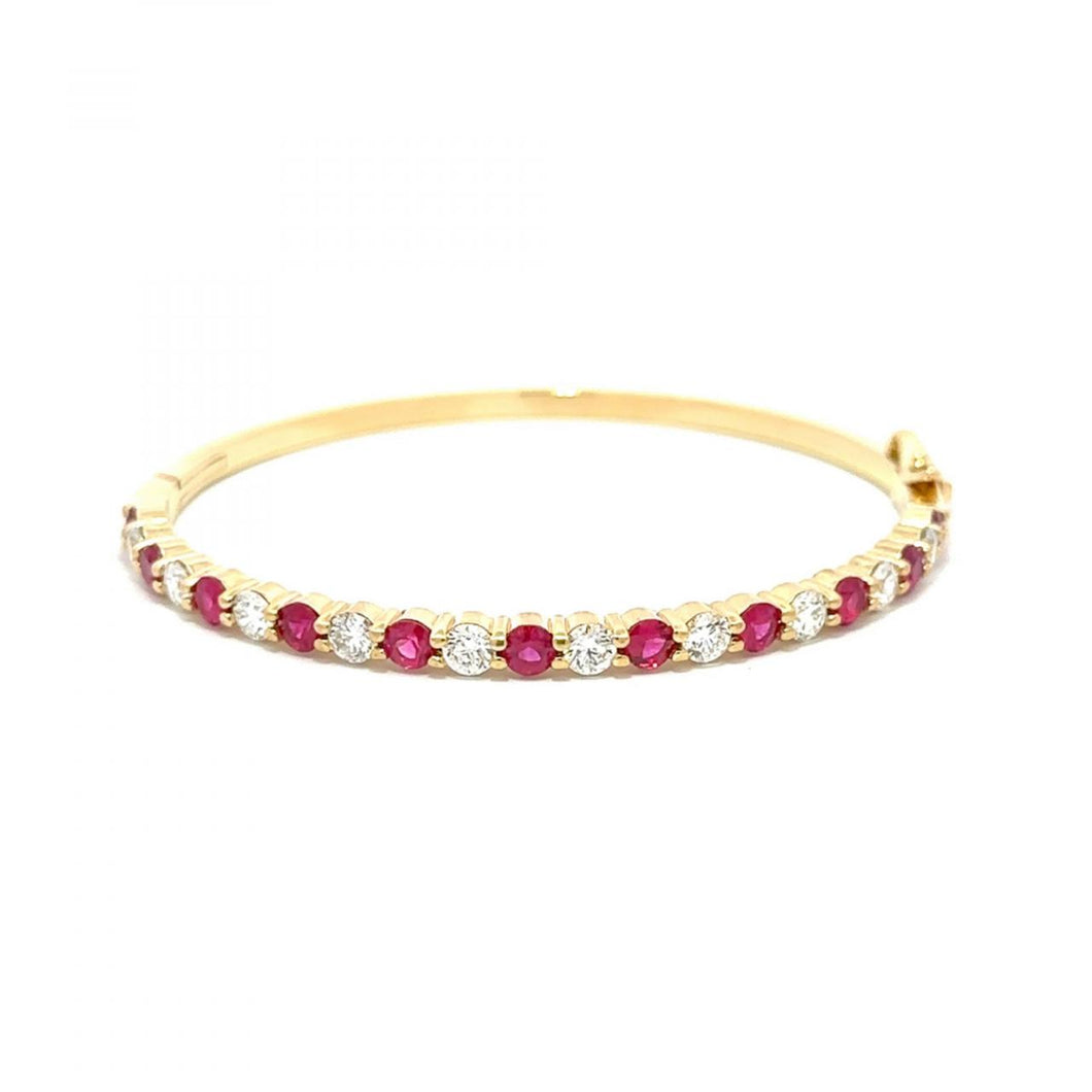 Estate 18K Gold Ruby and Diamond Bangle Bracelet