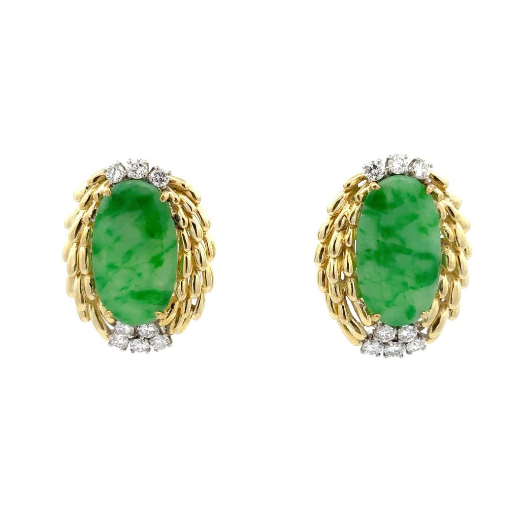 Mid-Century Jadeite 18K Gold Earrings