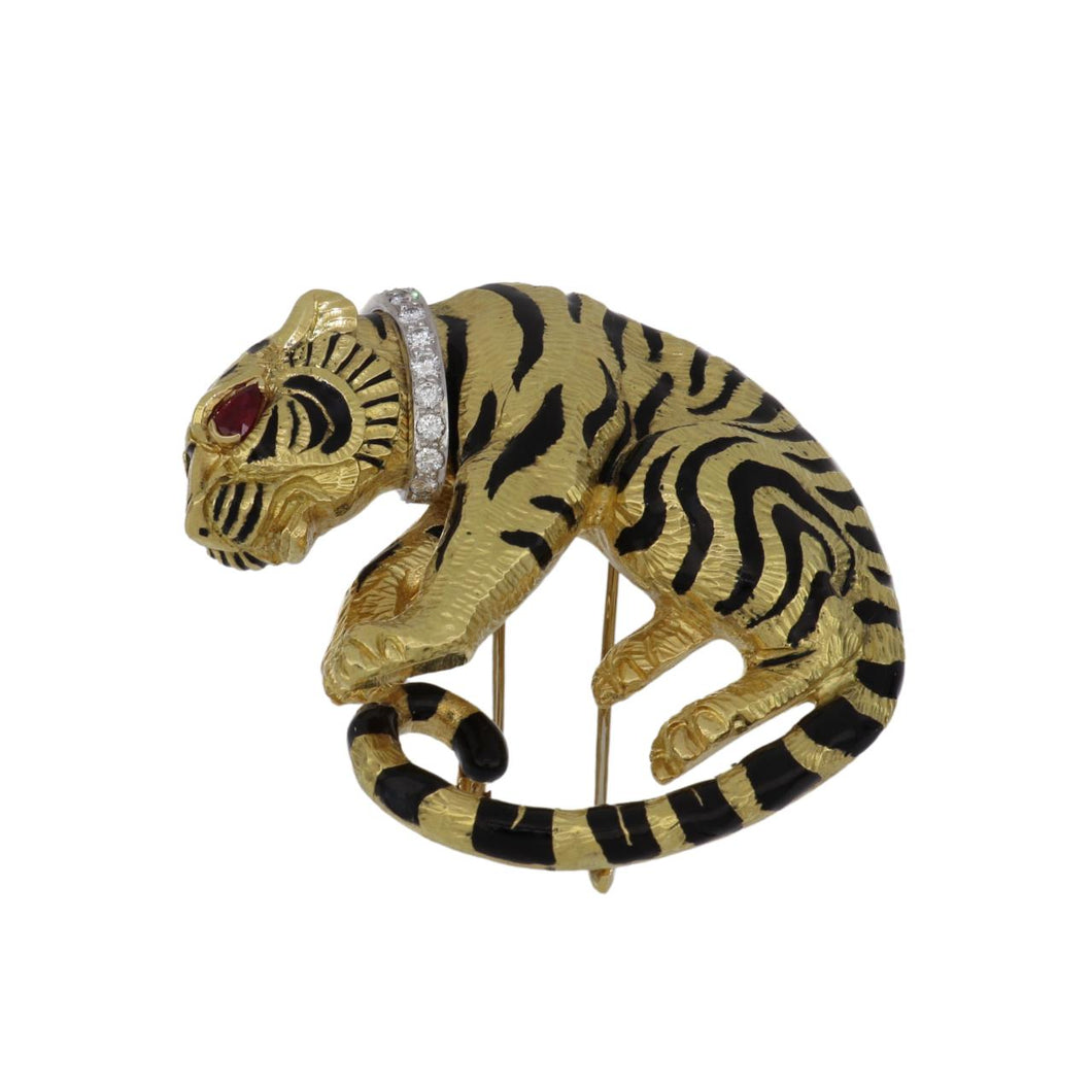 Vintage David Webb 18K Gold Tiger Brooch