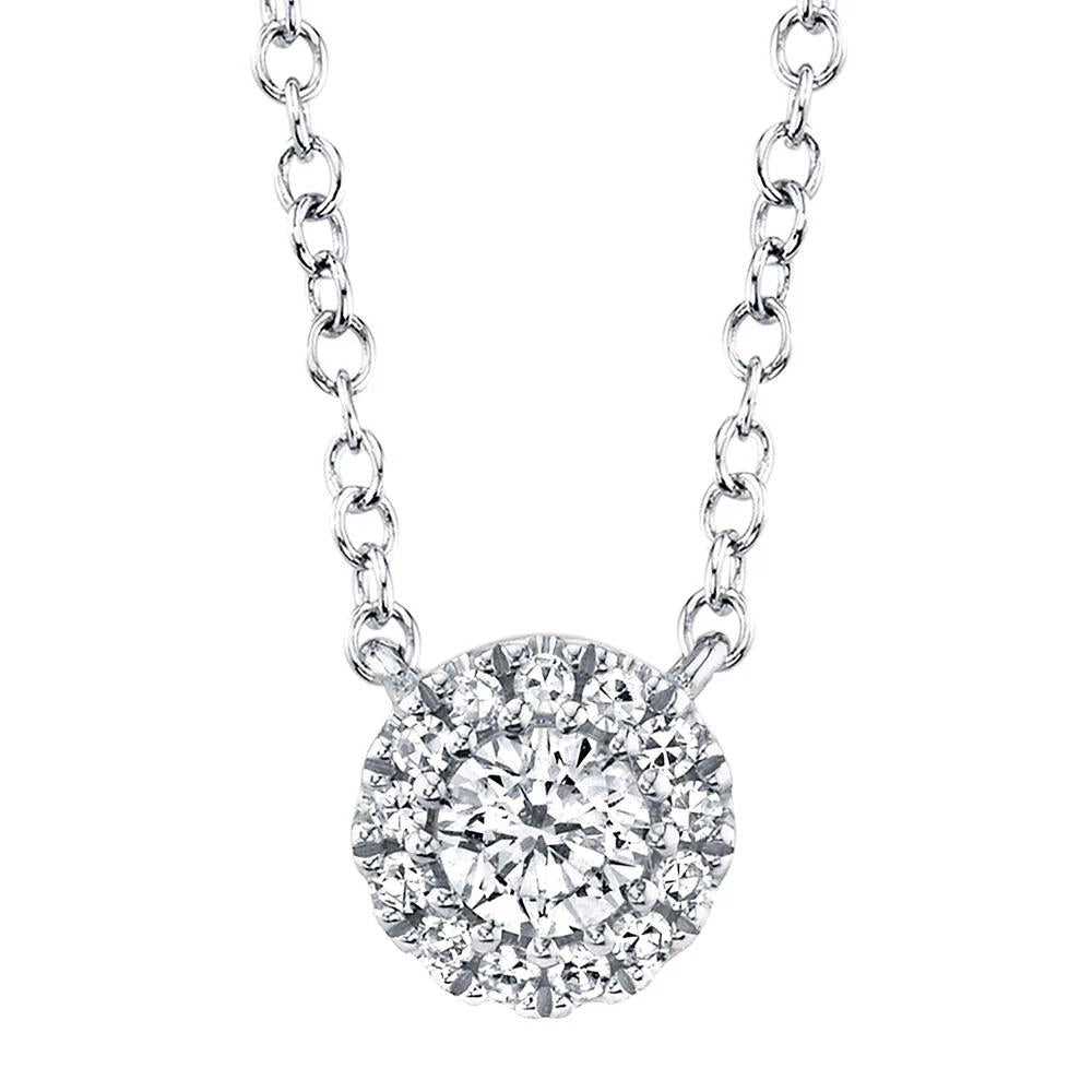 Shy Creation 14K White Gold Diamond Halo Pendant Necklace