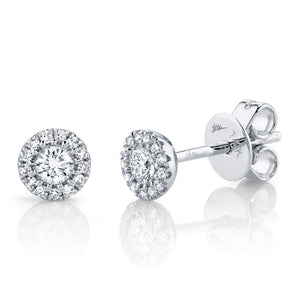 Shy Creation 14K White Gold Diamond Stud Halo Earrings