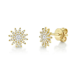 Shy Creation 14K Gold Diamond Starburst Earrings