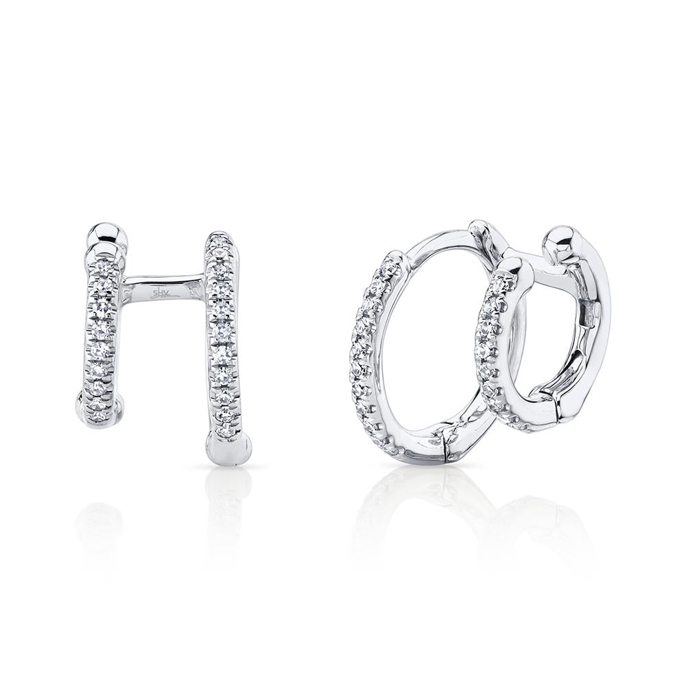 Shy Creation 14K White Gold Double Huggie Earrings