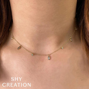 Shy Creation 14K Gold Bezel-Set Diamond Drop Necklace