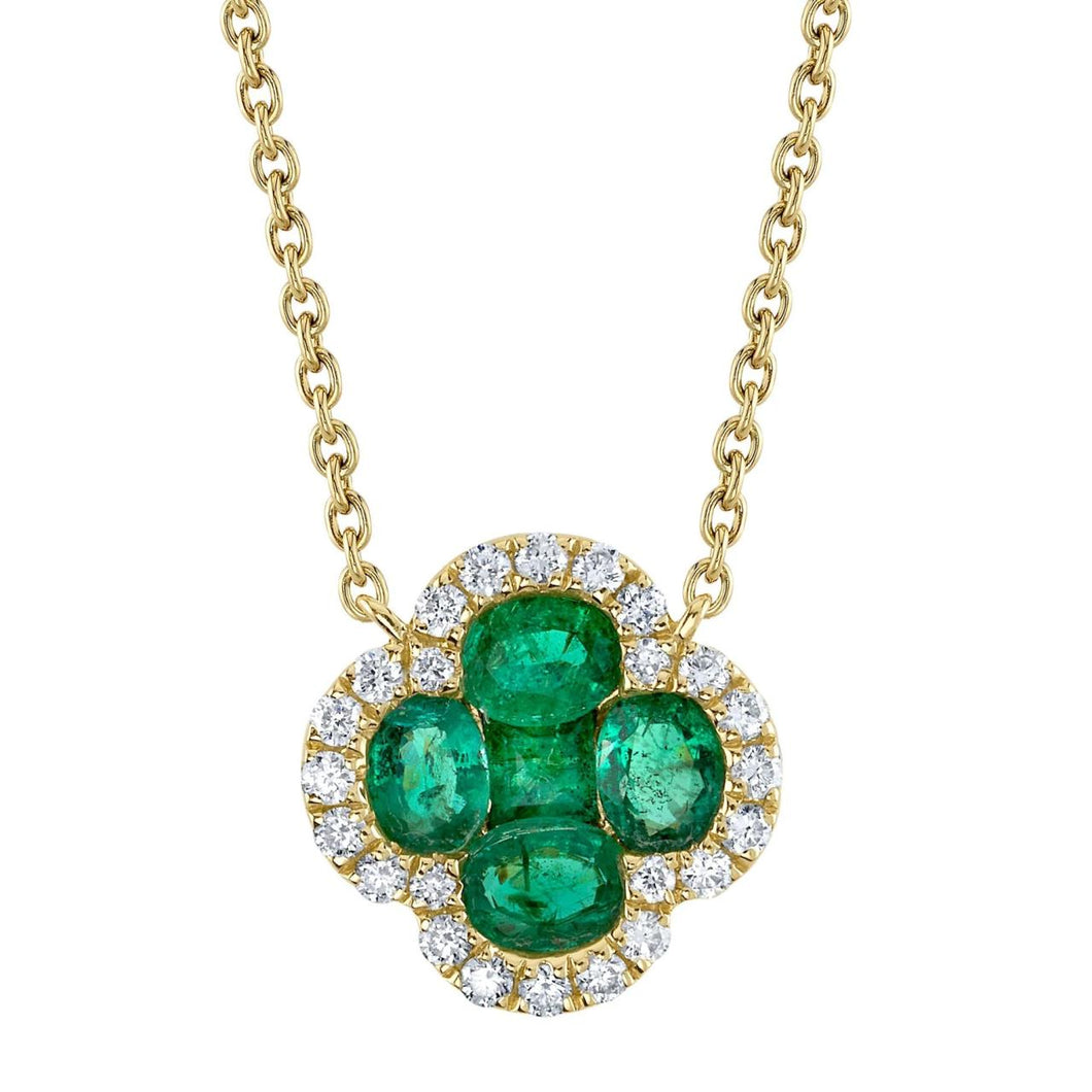 Shy Creation 14K Gold Emerald Clover Pendant Necklace