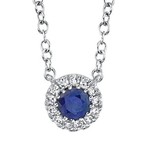 Shy Creation 14K White Gold Sapphire Pendant Necklace