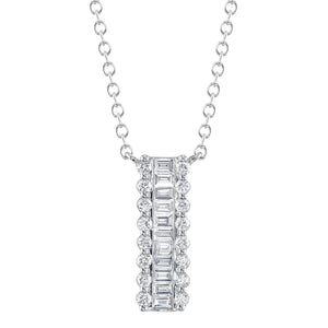 Shy Creation 14K White Gold Baguette Diamond Pendant Necklace