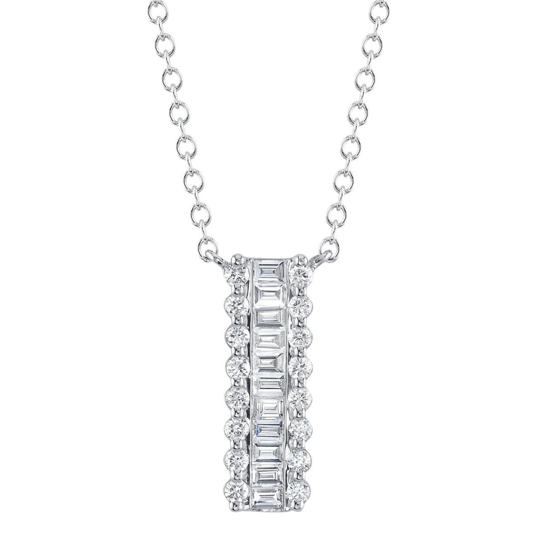 Shy Creation 14K White Gold Baguette Diamond Pendant Necklace