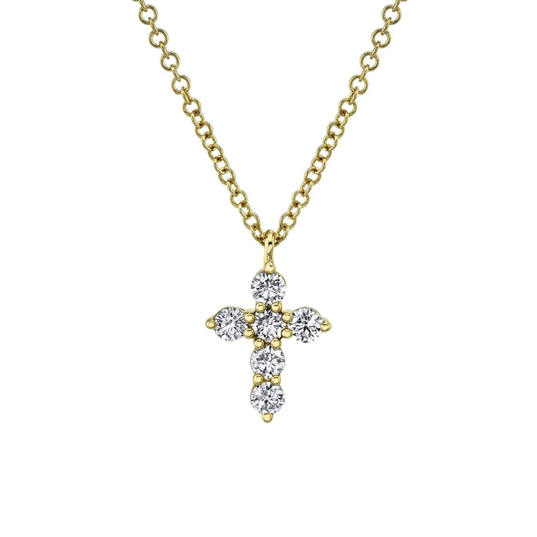 Shy Creation 14K Gold Diamond Cross Pendant Necklace