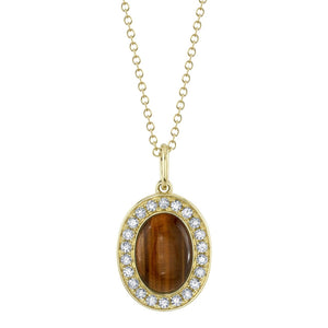 Shy Creation 14K Gold Tiger's Eye Pendant Necklace