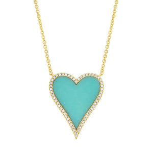 Shy Creation 14K Gold Turquoise Heart Pendant Necklace