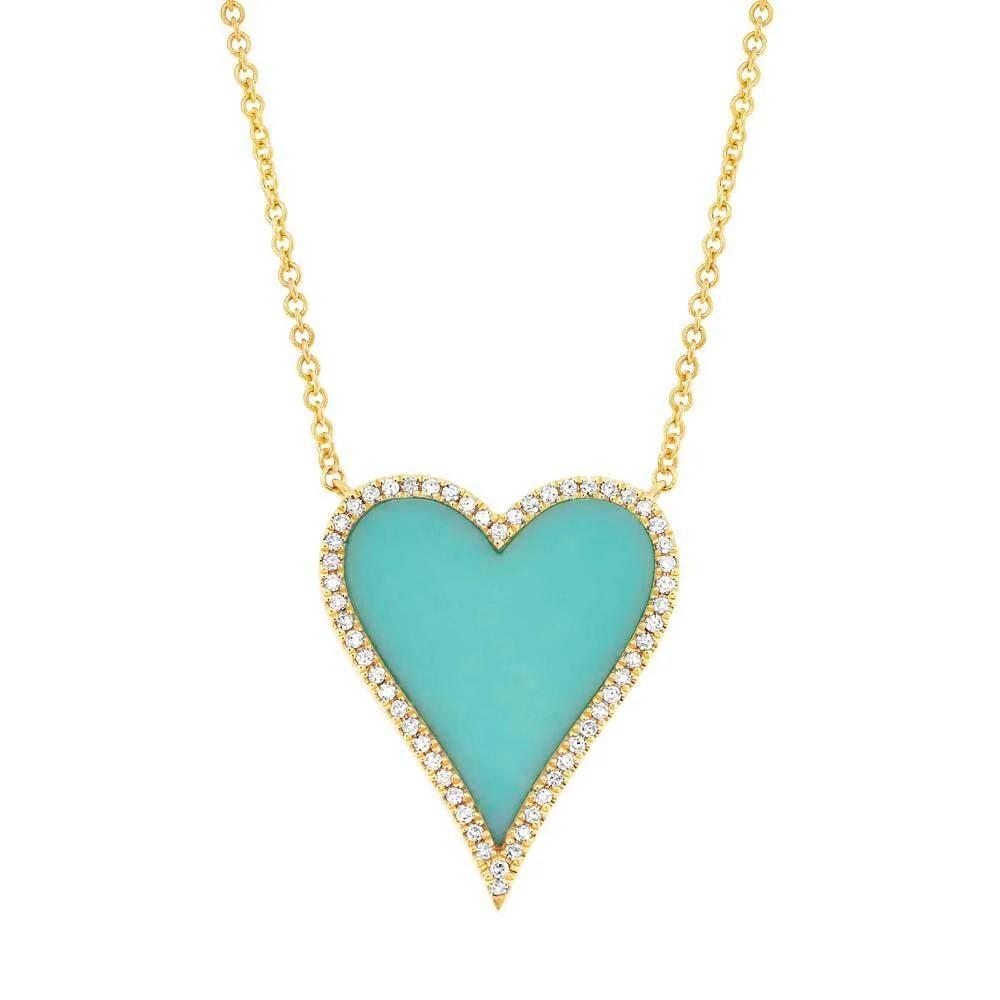 Shy Creation 14K Gold Turquoise Heart Pendant Necklace