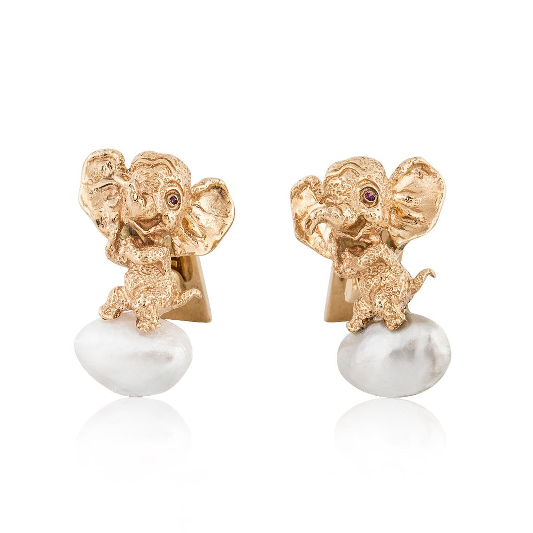 Vintage Ruser 14K Gold Elephant Cufflinks