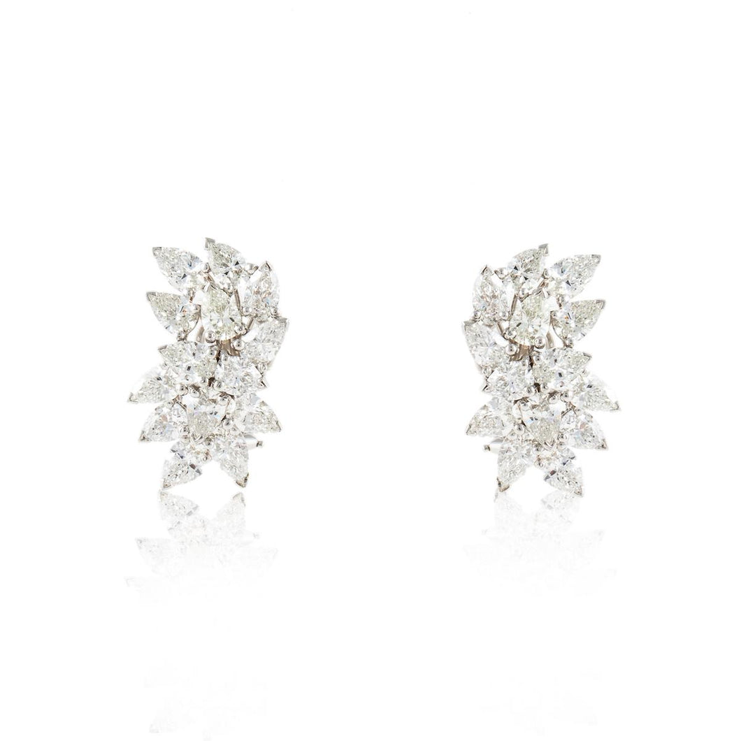 Estate Platinum and 18K Gold Diamond Cluster Earrings