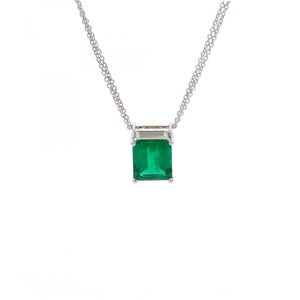 18K White Gold Colombian Emerald and Diamond Pendant