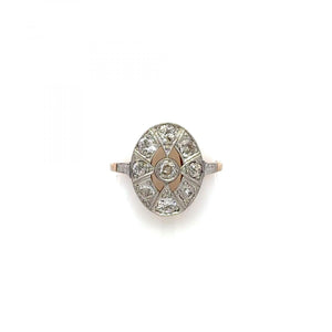 Edwardian 18K Gold and Platinum Plaque Diamond Ring