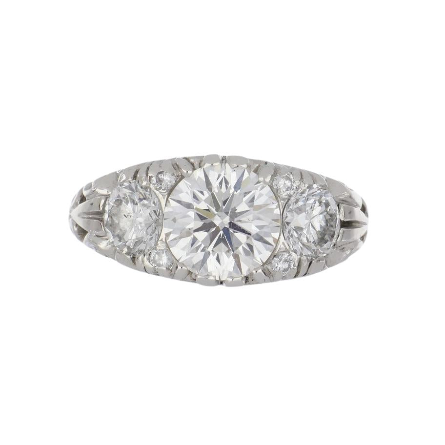 Estate Platinum GIA 2.22 Carat Round Victorian Style Engagement Ring