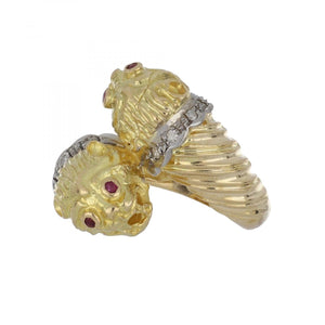 Vintage 1990s 18K Gold Lion Head Ring