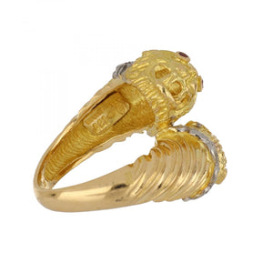 Vintage 1990s 18K Gold Lion Head Ring