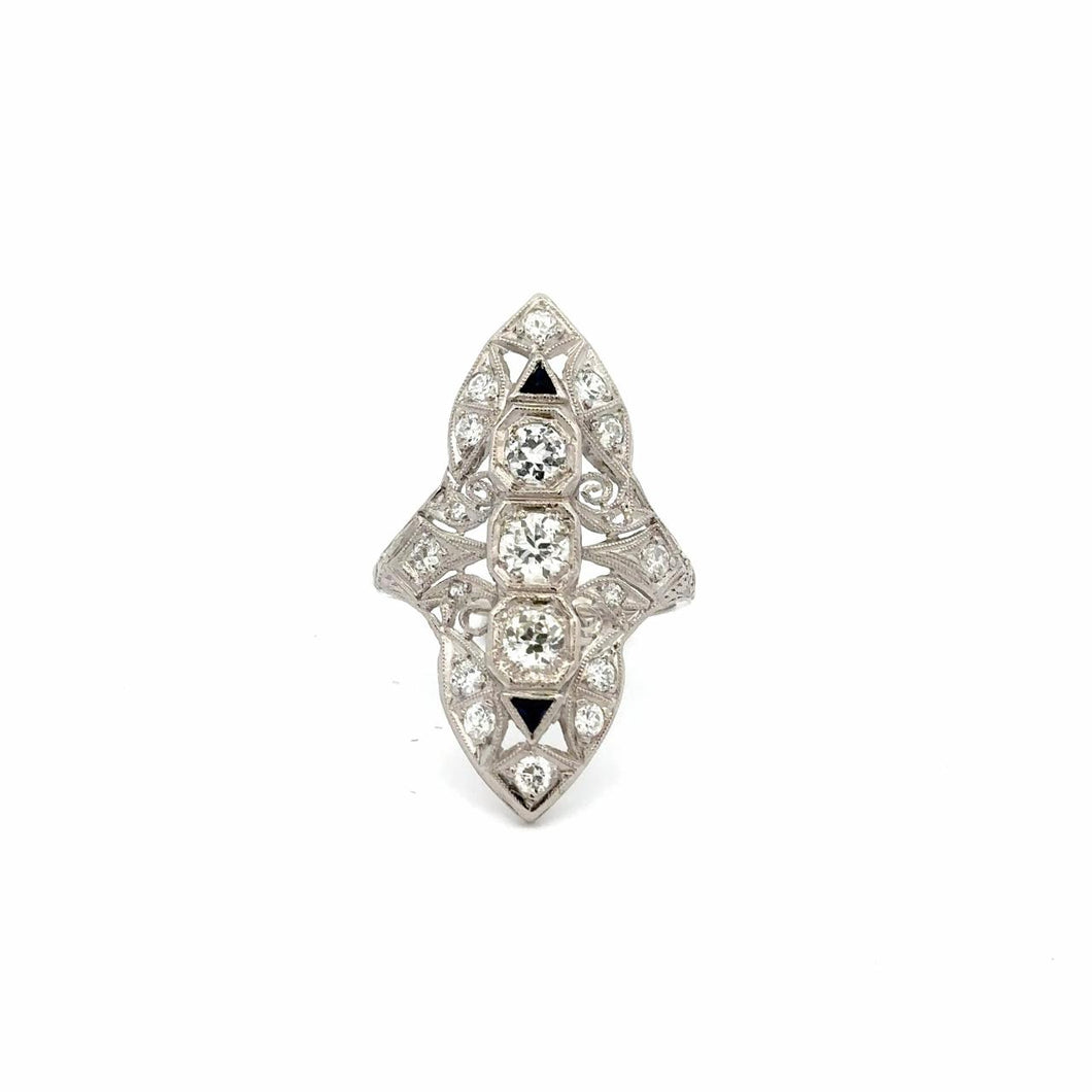 Art Deco Platinum Navette Diamond Ring