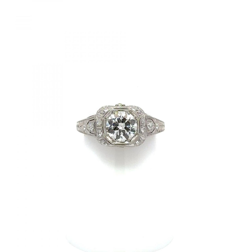 Art Deco 1.03 Carat GIA Round Diamond Platinum Engagement Ring