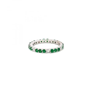 Estate 18K White Gold Emerald and Diamond Band