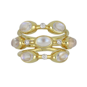 Mazza 14K Gold Multi-Row Moonstone Ring