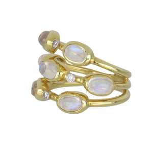 Mazza 14K Gold Multi-Row Moonstone Ring