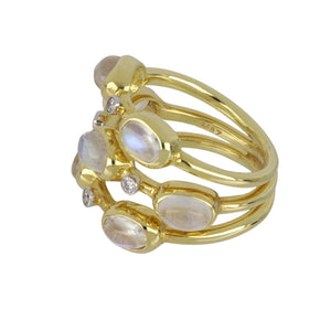 Mazza 14K Gold Multi-Row Moonstone Ring