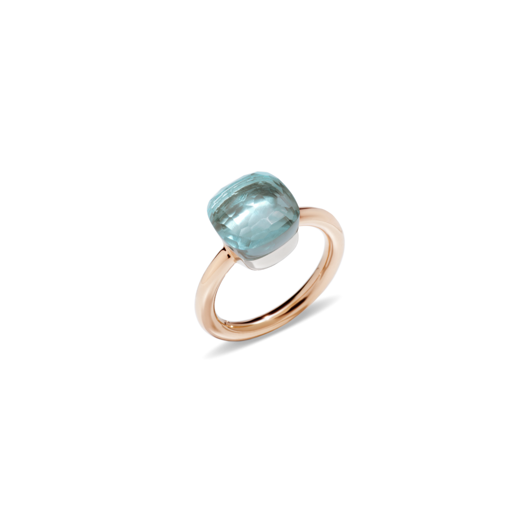 Pomellato 18K Rose and White Gold Blue Topaz 'Nudo' Ring